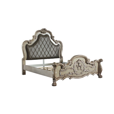 Lit standard bas Mikaylyn, cadre de lit, lit plateforme, lit tapissier traditionnel luxueux