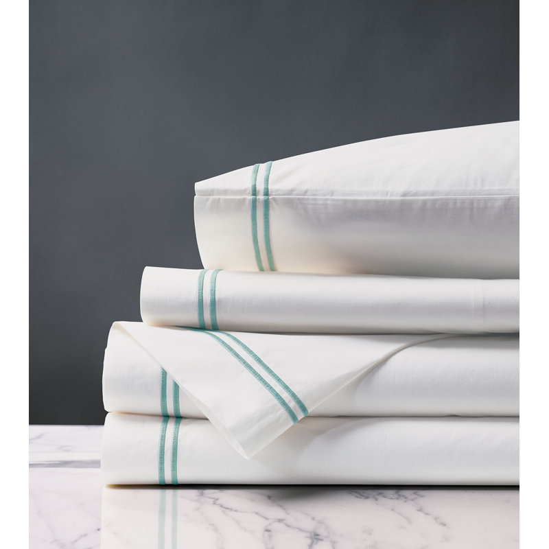 Enzo 100% Cotton Percale Sheet Set, White/Aruba, Twin Sheet Set + 1 Pillowcase