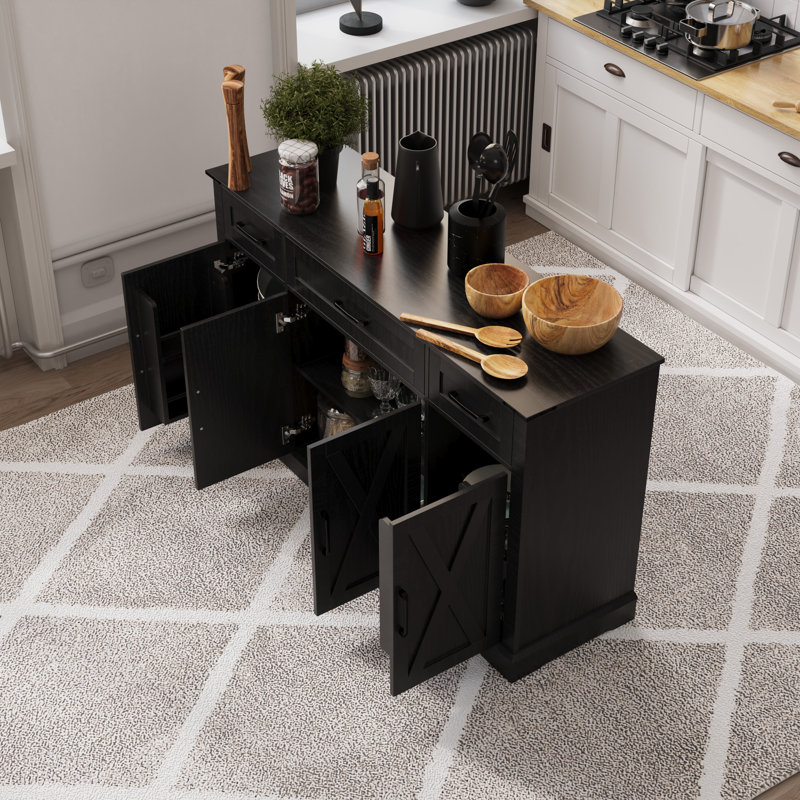 Buffet Farmhouse avec tiroirs et tablettes réglables, Noir