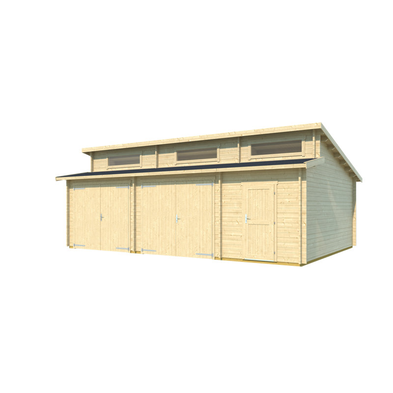 Lasita Hawaii 26 x 17.5 Ft. Premium Log Cabin Garage With Side-Hung Wooden Garage Doors (44mm)