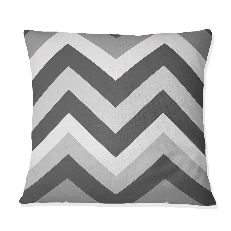 Coussin décoratif gris à motif de chevrons I - Mid-Century, H 16 po x l 16 po