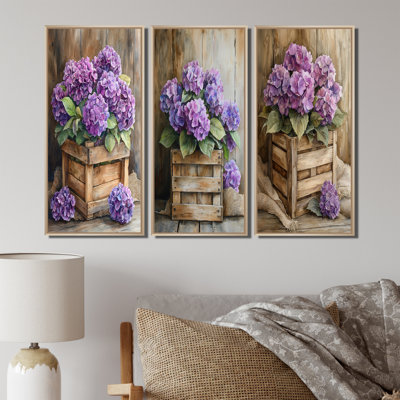 Hydrangeas Bouquet In A Wooden Crate I - Traditional Wall Decor Collection