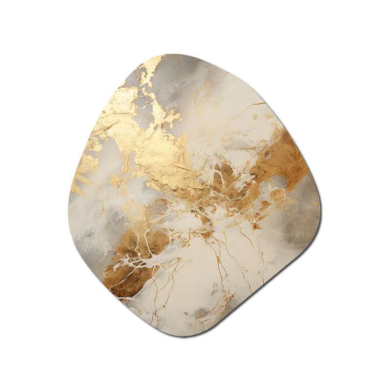 Beige et or marbré foudre III - formes abstraites uniques, décoration murale en métal, H 28 po x l 25 po