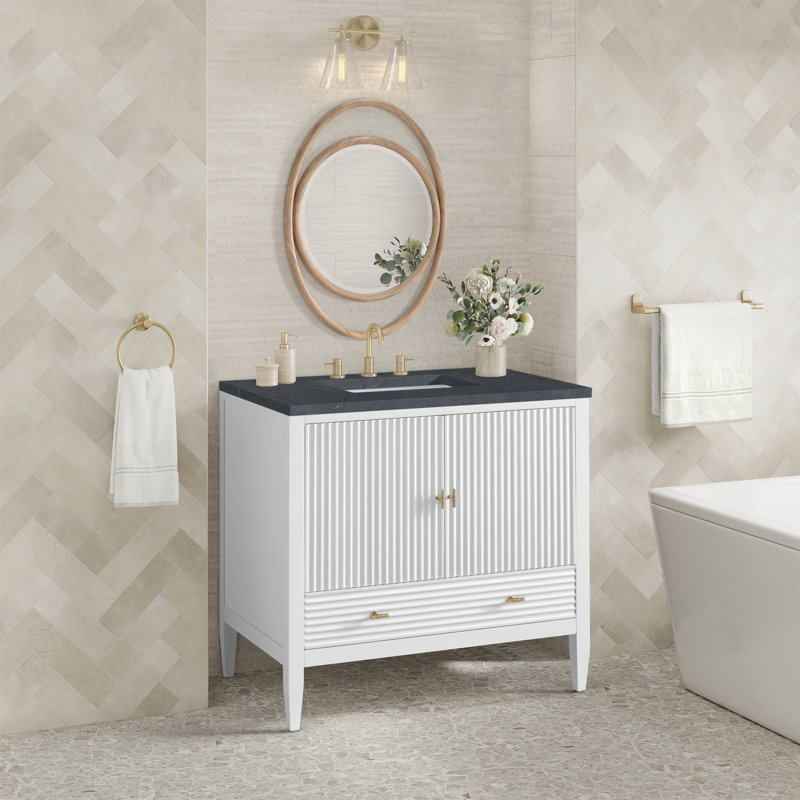 Myrrin 36'' W Single Vanity, Bright White, Charcoal Soapstone, 8" Widespread
