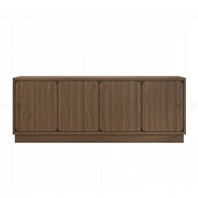 63 Inch TV Stand with 4 Storage Doors, Wood Particle Board Media Console Cabinet with Cable Holes