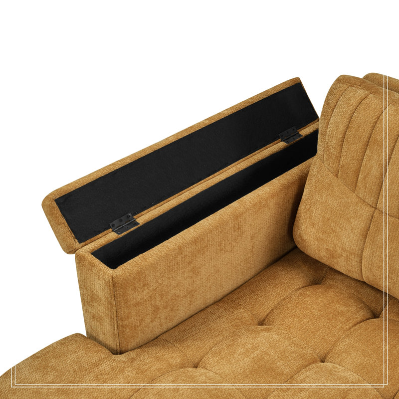 Chaise longue incurvée avec siège capitonné et coussins amovibles, Jaune