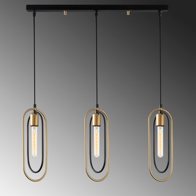 Modern Chandelier with Adjustable Height, Black & Gold Finish, 52.0 x 3.1 inches | Metal Body, 132.0 cm Tall | 3 x E27 Sockets (Max 40W) | Perfect for Glamorous Home Décor & Scandinavian Style Lighting