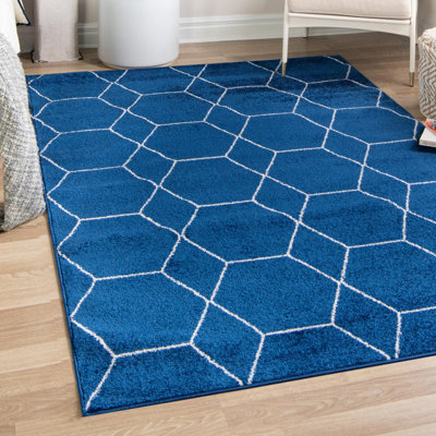 Tapis bleu marine à motif géométrique Debrodie