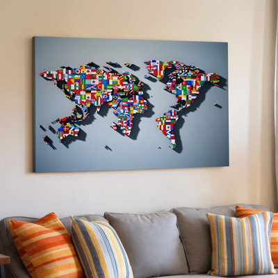 Toile, une carte du monde colorée et dynamique composée de différents drapeaux d'art mural national