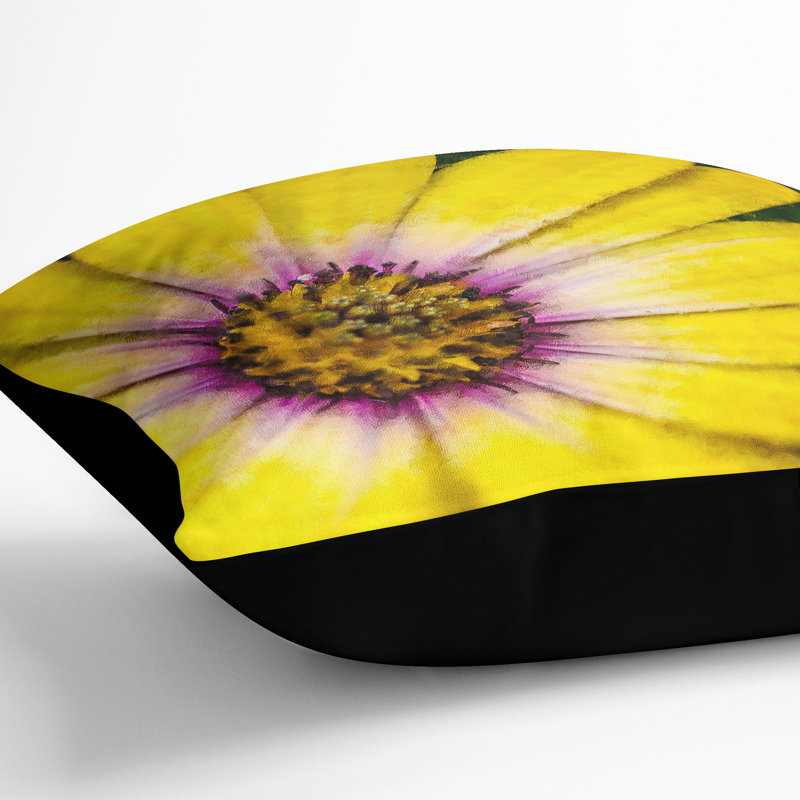 Gerbera Flower Cushion with Filling, Black, 40cm H x 40cm W x 15cm D