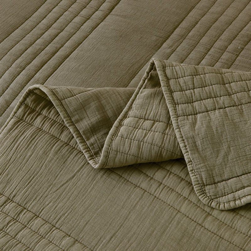 Kosovo Grimshaw 100% Cotton Quilt Set, Twin Quilt + 1 Standard Sham, Olive Green