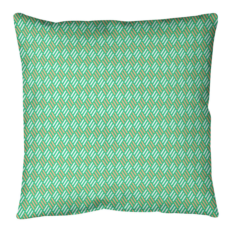 Coussin décoratif en losanges à rayures elizabeth katelyn, H 14 po x l 14 po, Vert / Orange, Duvet synthétique