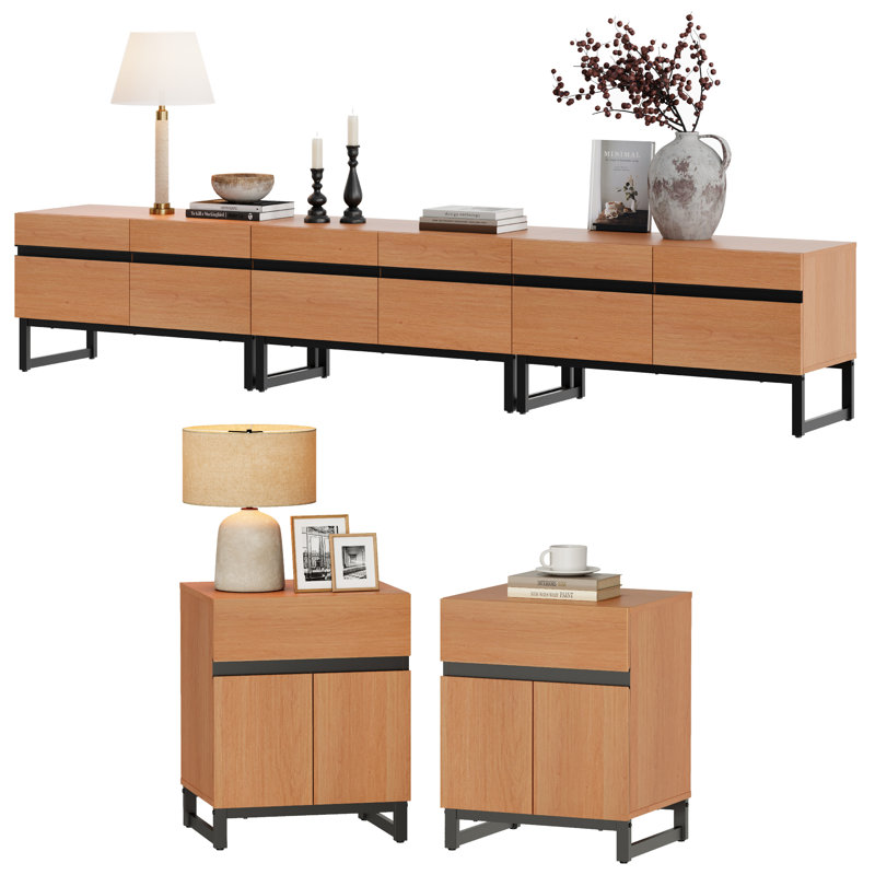 Ensemble de 3 meubles télé et tables d'appoint Latitude Run, ensembles de tables de salon, ensemble de meubles télé et 2 tables d'appoint avec tiroirs pour salon, centre de divertissement, console de table télé