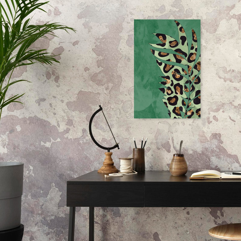 «Golden Leopard Jungle Leaf Abstract Contemporary Modern Landscape Nature», reproduction d'art murale, H 24 po x l 16 po
