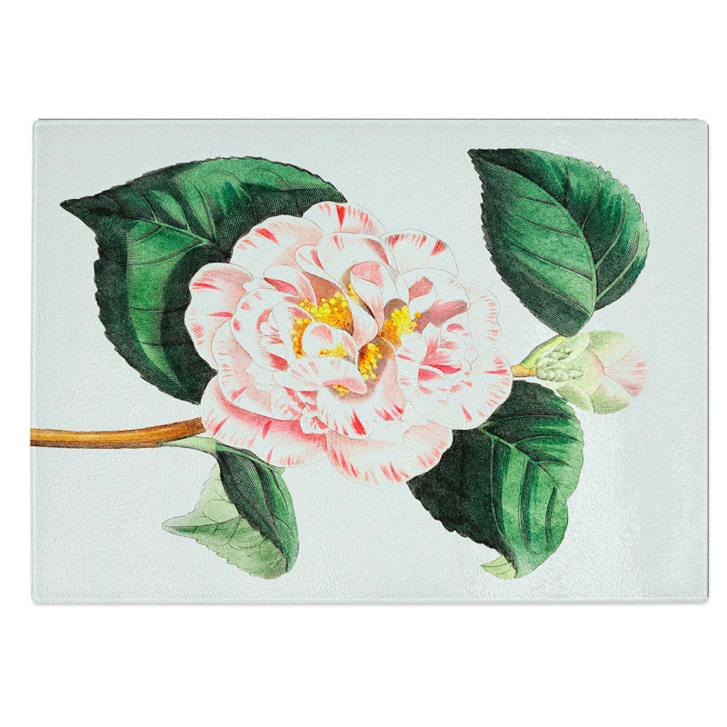 Tempered Glass Camellia Flowers Chopping Board, 28.5 cm W x 20 cm L