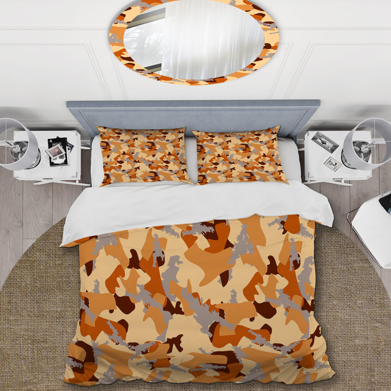 Trendy orange camouflage - ensemble de housse de couette abstrait - microfibre de polyester