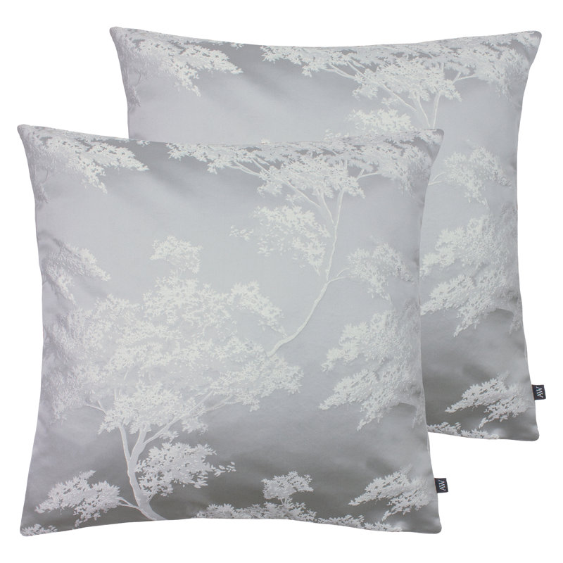 Japonica Floral Square Cushion, Silver, Feathers