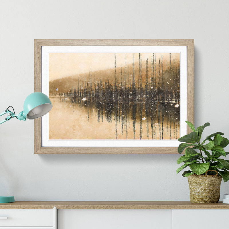 Winter in Cuejdel Lake in Romania - Picture Frame Painting Print, Oak Framed, 40cm H x 60cm W x 2cm D
