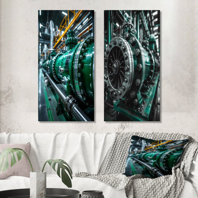 «Green Engine Power Plant Industrial Photo I», ensemble de 2 reproductions d'art murales modernes en métal