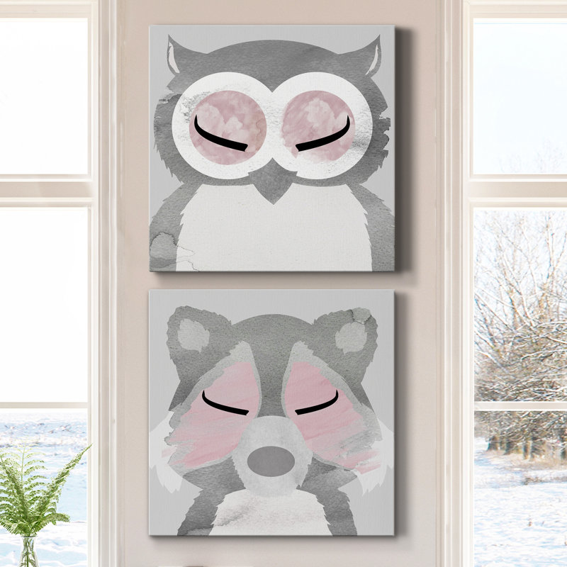 Hibou - ensemble de 2 peintures, H 24 po x l 48 po x P 1 po, Toile tendue