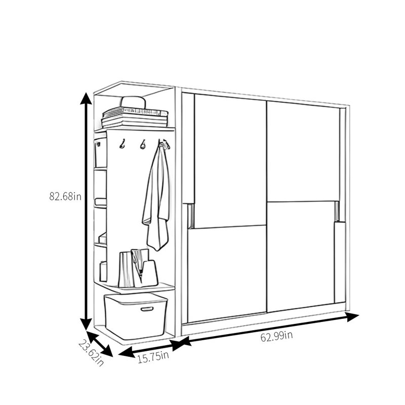 Armoire moderne à porte coulissante simple, H 83 po x l 79 po x P 24 po