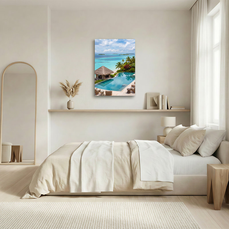Toile tropicale tropicale surplombant des palmiers bleus, 40"H x 28"W
