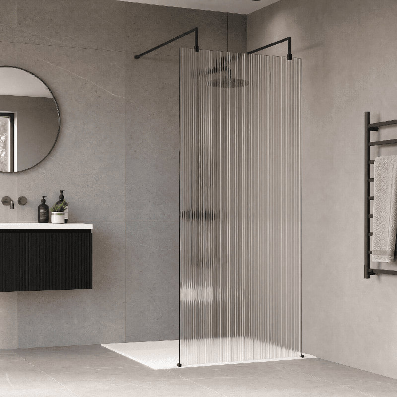 nuie 900mm Matt Black Fluted Wetroom Screen