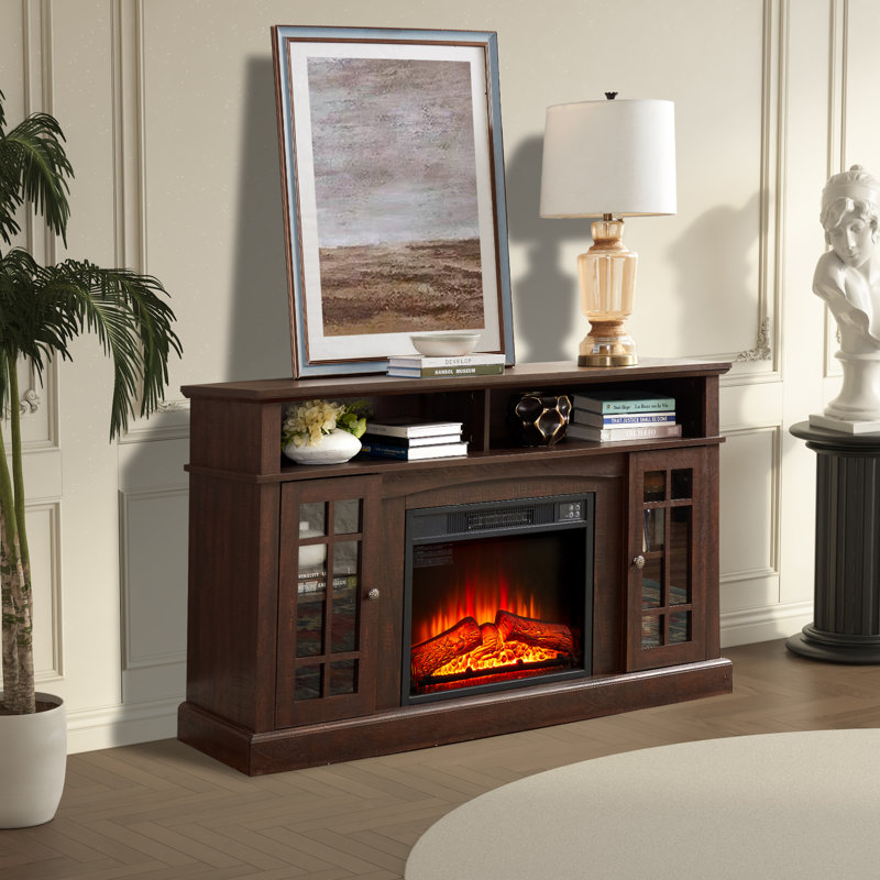 Crédence de rangement avec foyer Mitch inclus, Espresso