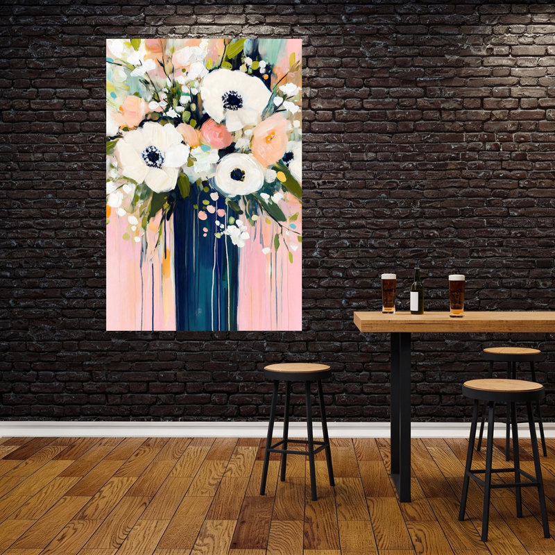 Art moderne contemporain sur fond rose, H 60 po x l 40 po