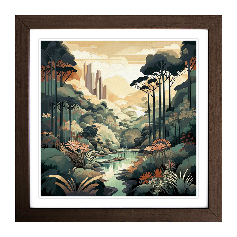 Landscape Deco No.1 - Single Picture Frame Print, Walnut