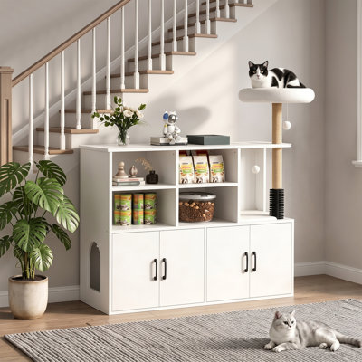 Double Litter Box Enclosure, Hidden Cat Cabinet with Storage