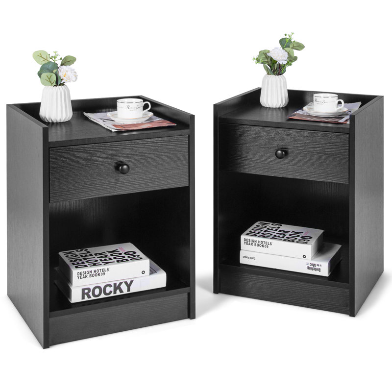 Hamna Floor Shelf Side Table Set, Black