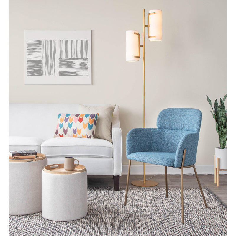 Adinah 18'' H Upholstered Armchair, Blue, Antique Brass