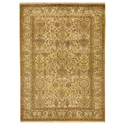 Tapis doré et beige de haute qualité noué à la main