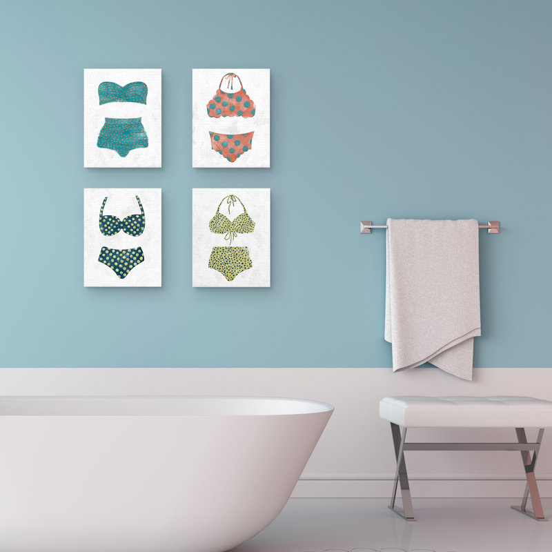 «Polka Dot Bikini I» par THE Studio, ensemble de 4 reproductions sur toile sans cadre