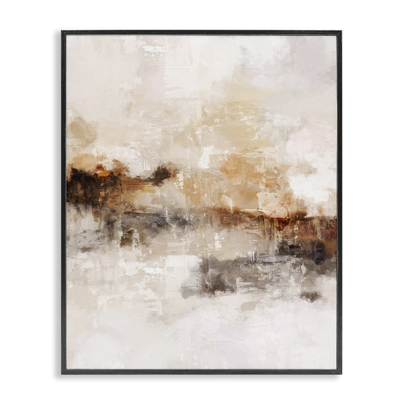 Abstrait beige et brun par Ros Ruseva, H 30 po x l 24 po x P 1,5 po, Cadre noir