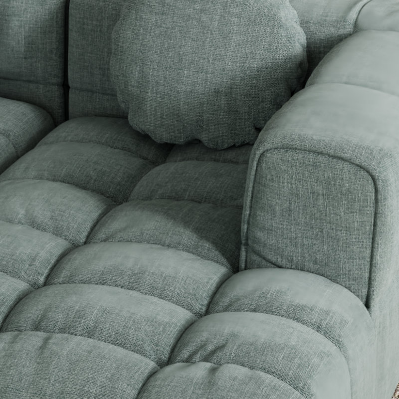 Canapé modulaire rembourré à droite avec 3 coussins ronds, Bleu gris
