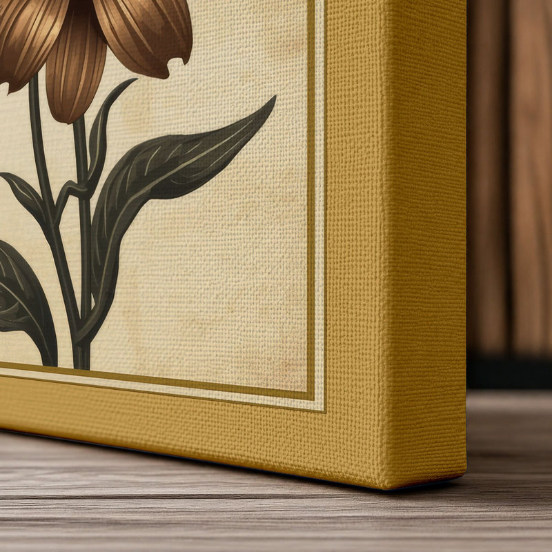 Three Daisy Studies Botanical - Wrapped Canvas, 36x24 - 91.4 x 61.0 cm, Ochre Border