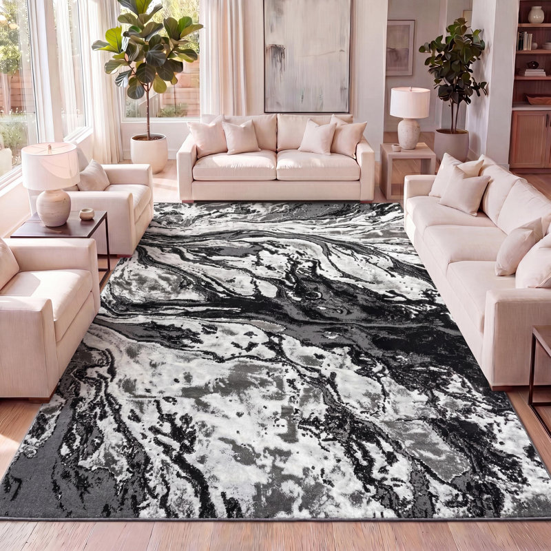 Tapis noir / ivoire Horfield, Rectangle 7 pi 8 po x 10 pi