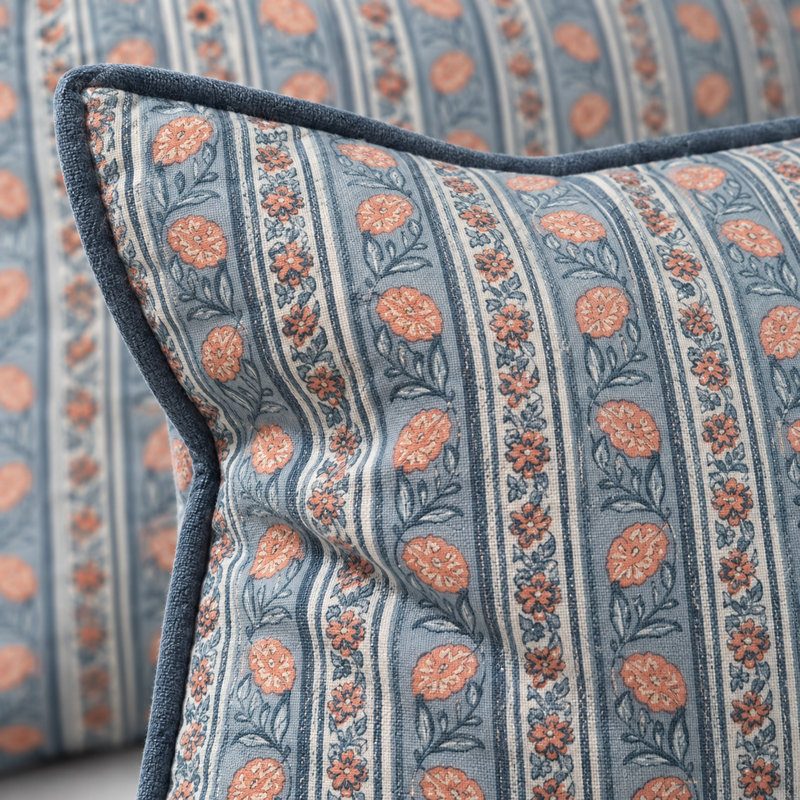 Ensemble de housses de coussin en coton imprimé floral bleu Kunj 20" x 26", Standard, Blue