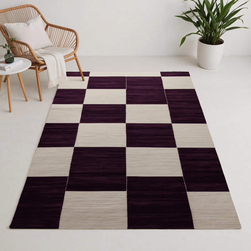 Tapis d'intérieur et d'extérieur à carreaux beige, Rectangle 5 pi x 7 pi