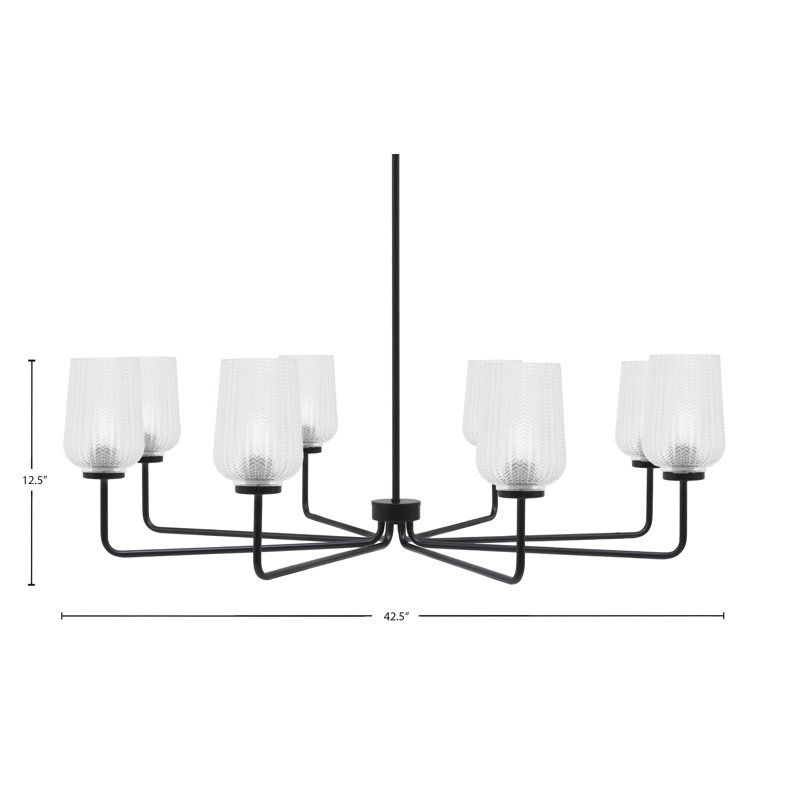 Amarmula 8 Light Chandelier, Matte Black Finish, 5" Clear Textured Glass, Clear, Black