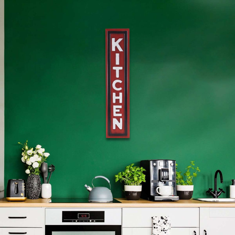 Callo 36.5" Red Metal Kitchen Wall Sign, Farmhouse Traditional Style Wall Décor