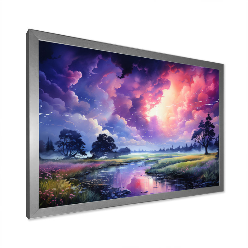«Storm Dancing Rainbows I» sur toile, Cadre simple argenté, H 24 po x l 32 po x P 1 po