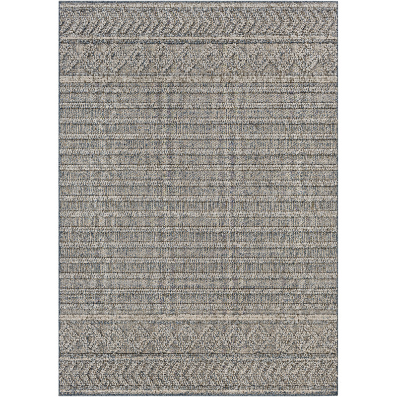 Japneet Ingrid Striped Denim Indoor/Outdoor Area Rug, Rectangle 2' x 3'