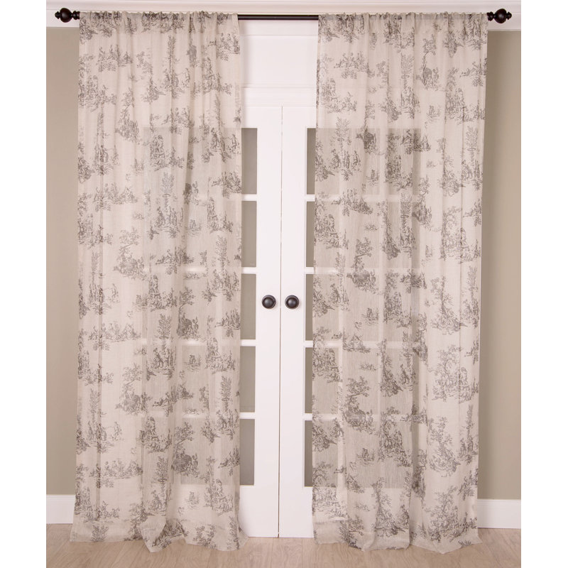 Linen Sheer Printed Window Curtain Panel with Rod Pocket Header for Living Room, 52" W x 84" L, Natural