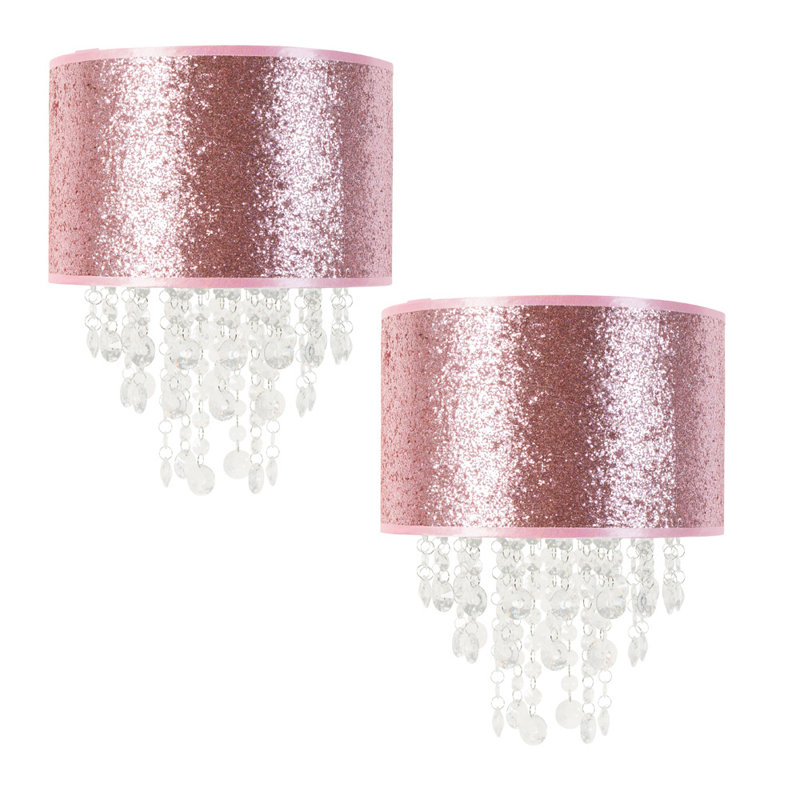 34cm H Cotton Blend Drum Lamp Shade ( Slip-On ) in Pink
