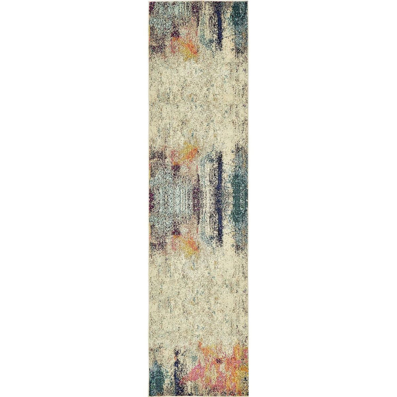 Tapis beige à motif abstrait Keimar, Tapis de couloir 2 pi 2 po x 6 pi 9 po