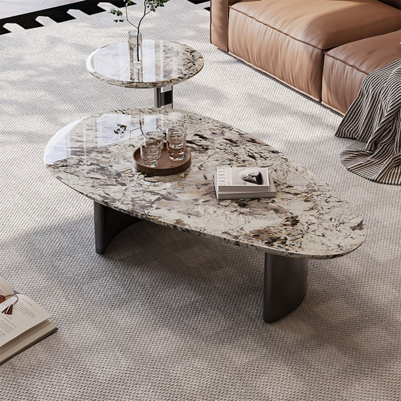 Simple and unique shaped marble coffee table, 15.7" H x 51.2" W x 29.5" D