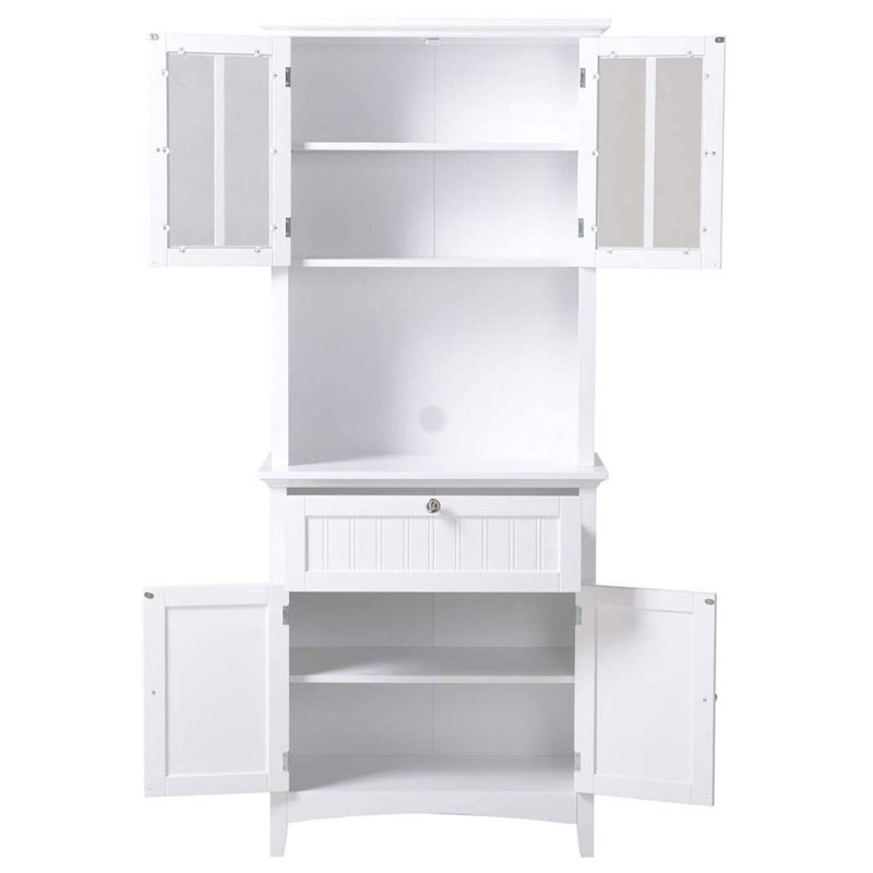 White Wood and Glass China Cabinet with Adjustable Shelves